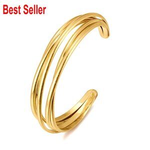 Brass Multi-Layer Cross Wire Open Cuff Bracelet Adjustable Bangle